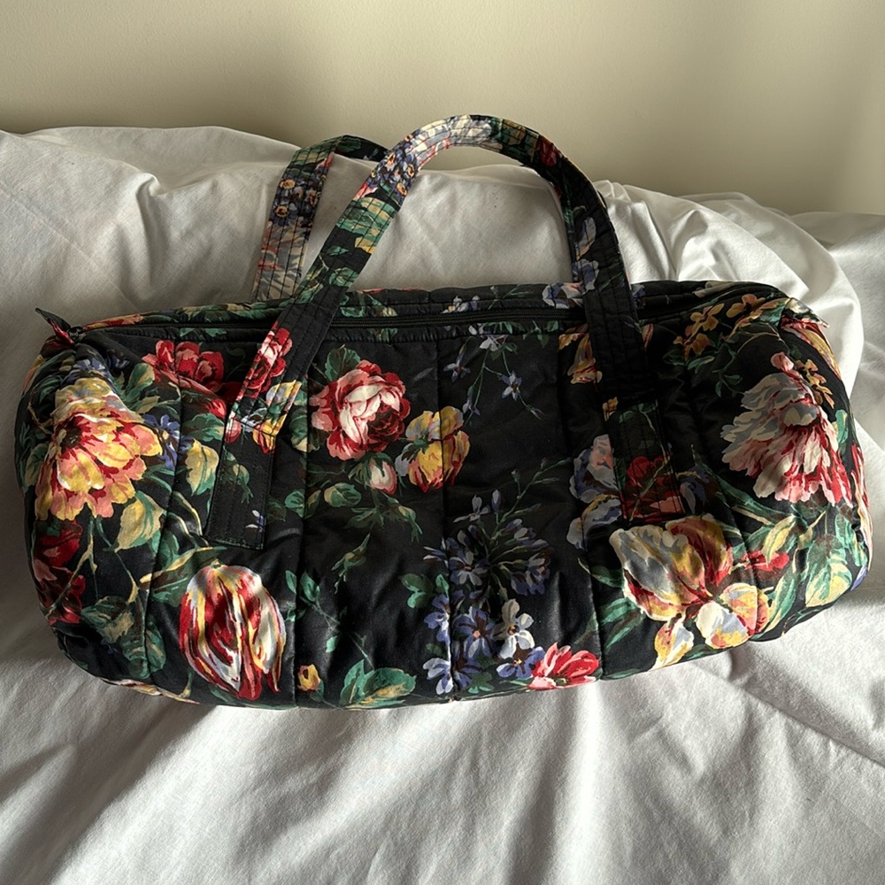 Travel bag, soft, made in USA, floral design, EUC